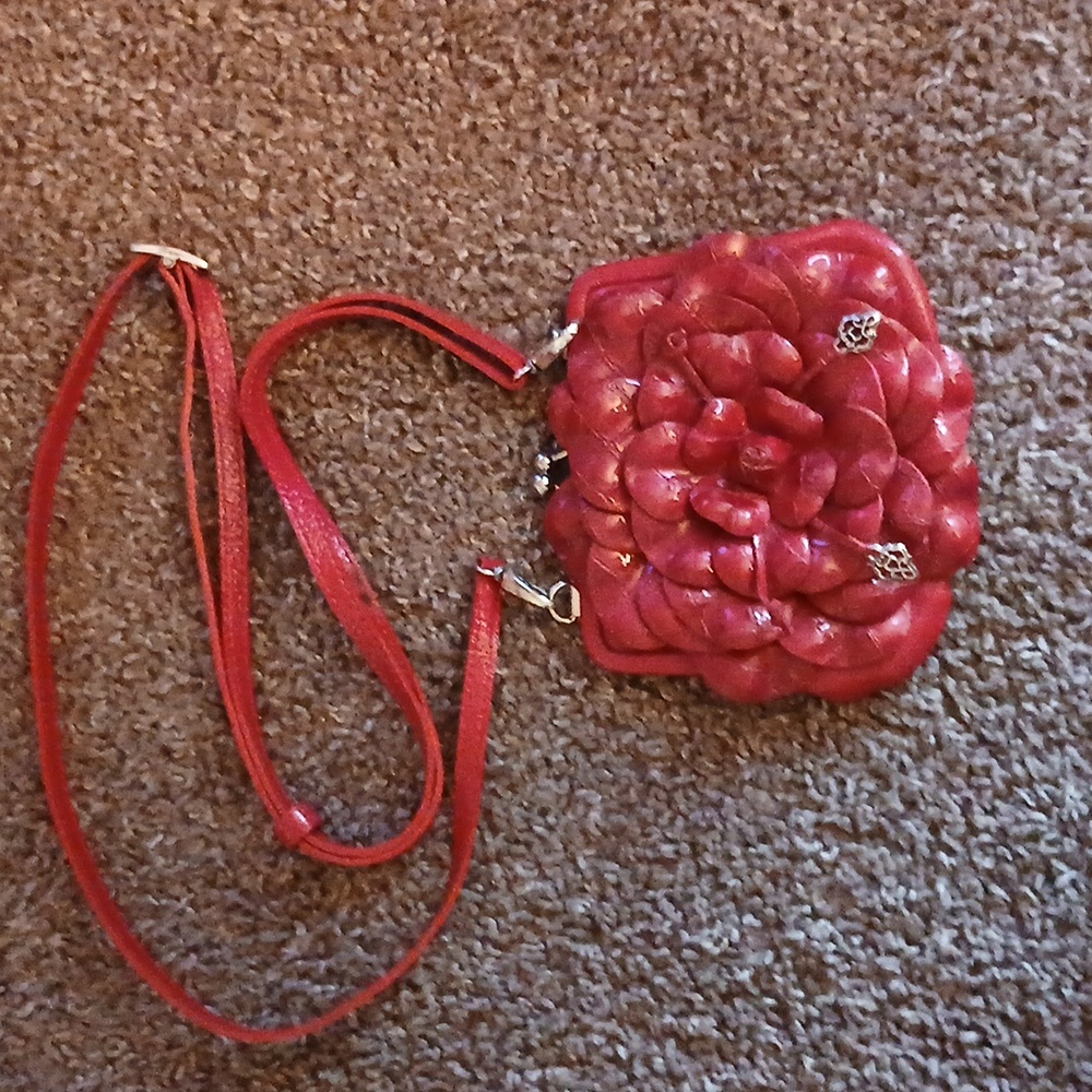 Brighton deep red  Rosalie flower motif crossbody coin purse